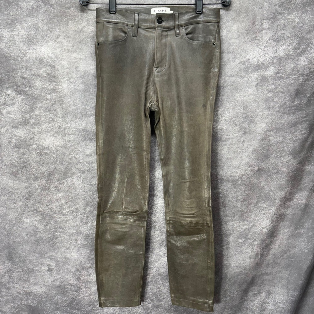 Frame Le High Skinny Lamb Leather Pants Women's Size 25 Charcoal Cropped Edgy